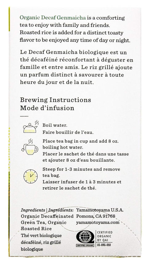 Yamamotoyama 18 (Pack 6), Organic Decaf Genmaicha Tea Bag, ct of Decaffeinated