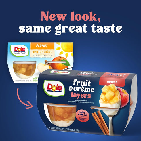 4oz 24 Dole Fruit Bowls Low Fat Apples & Creme Parfait Snacks, Total Cups, Gluten & Dairy Free, Bulk Lunch Snacks