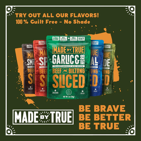 (2 oz, Pack 3) Whole30 Made by True Beef Sliced Bites Spicy Variety of - All Natural, Zero-Sugar True Jerky Biltong