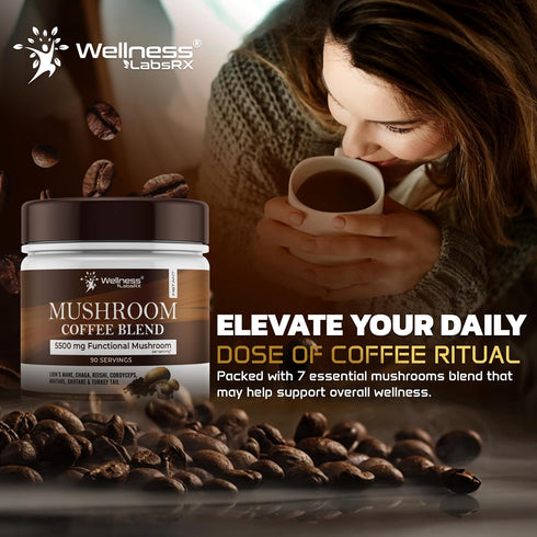 90 7 Pack 2 Mushroom Coffee, Servings Organic Mushrooms Instant Coffea, Great Tasting Colombian Keto Coffee, Superfood