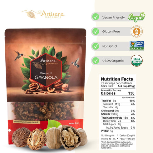 10 oz Artisana Organics Walnut Granola (Walnut Cashew) - Gluten-Free, Vegan, Low Glycemic, Organic, Palm Oil-Free