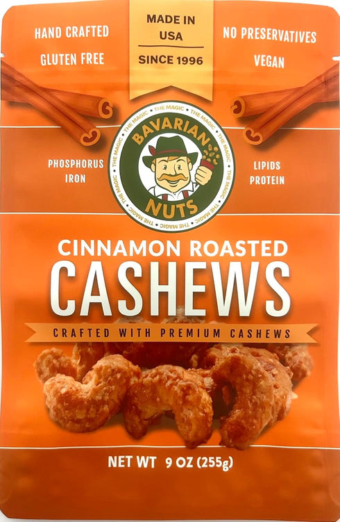 Magic Bavarian Cinnamon Roasted Cashews, 9 Oz - Sweet, Gluten-Free, Vegan Nuts,