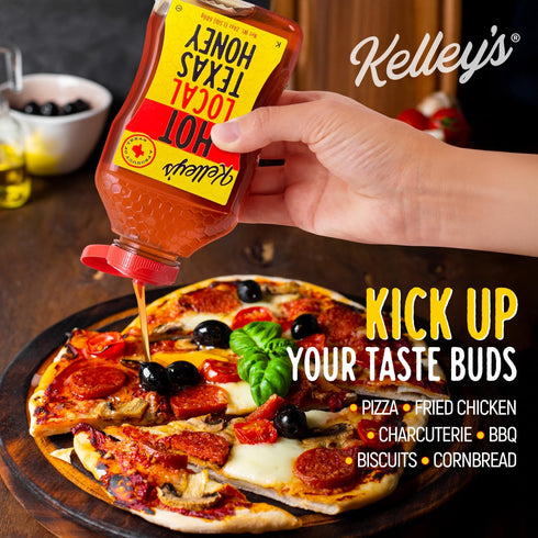24 Oz 100% Kelley's Hot Honey, Unfiltered Raw Honey Infused with Chili Pepper Rich Flavor for BBQ, Fried Chicken