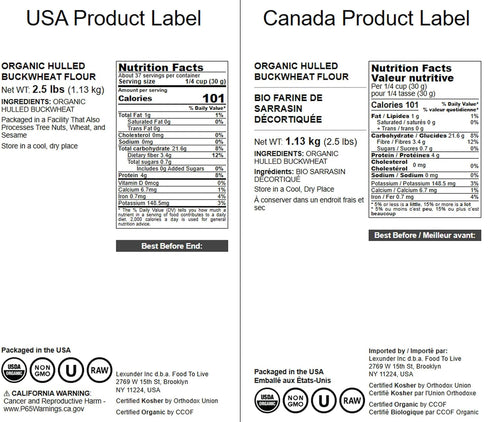 2.5 Food to Live Organic Hulled Buckwheat Flour, Pounds Non-GMO, Finely Milled Raw Groats, Kosher, Vegan Powder. Good