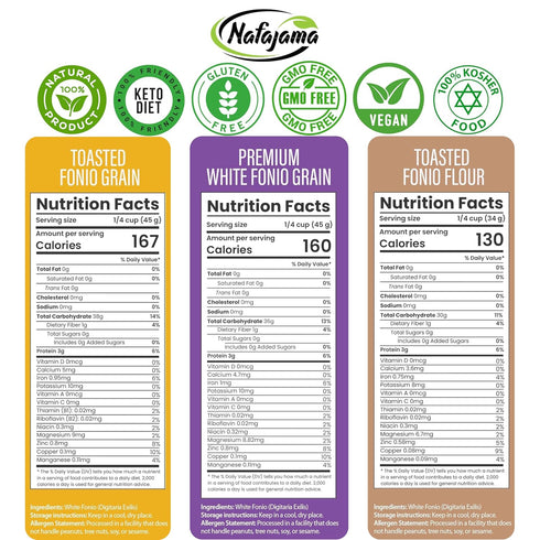 3 Packs-3lb, Nafajama Premium Fonio Variety White Fonio Grain, Toasted Fonio Grain Organic & Toasted Fonio Flour |