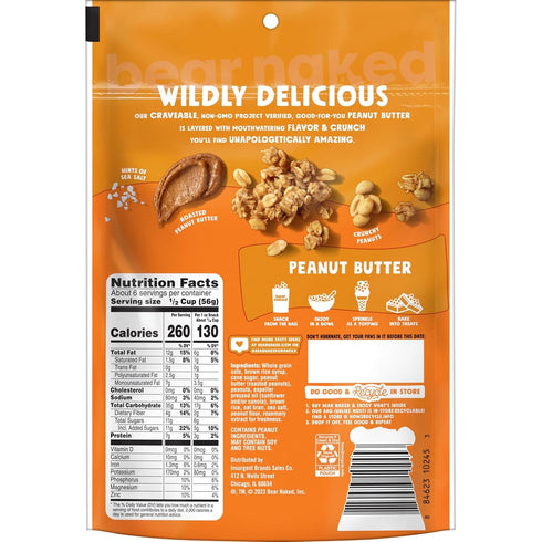 Kellogg's 12oz (1 (Pack 2) Bear Naked Granola Cereal, Whole Grain Granola, Breakfast Snacks, Peanut Butter, Bag Bag)