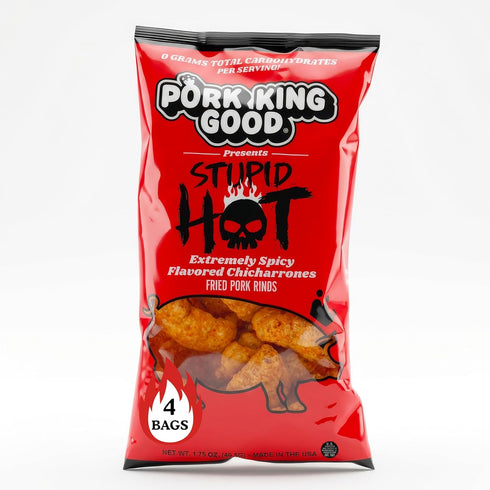 Pork King Good Stupid Hot Pork Rinds - (4 Pack) Low Carb,