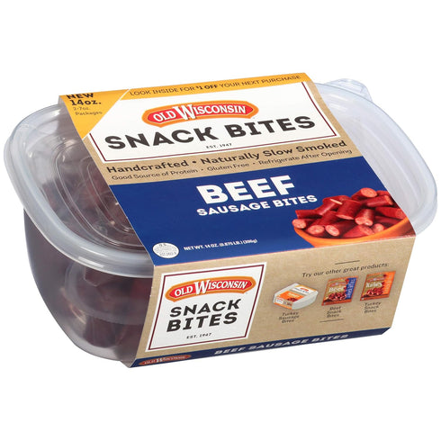 Old Wisconsin Beef Sausage Snack Bites, Naturally Smoked, Ready to Eat, High