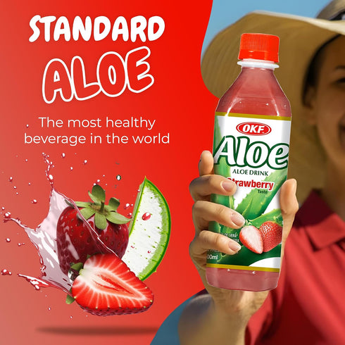 16.9 oz. Pack 20), OKF Aloe Vera Drink Juice with Pure Aloe Pulp, Variety, (Strawberry, of Plant Based Drink, Korean