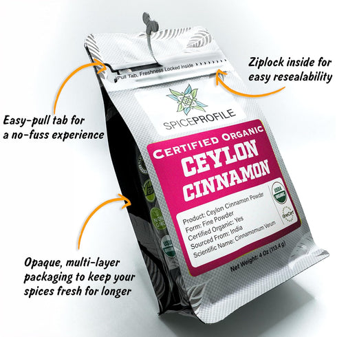 Spice Profile | USDA Organic Ceylon Cinnamon Powder, 4oz Resealable Pouch, 100% Pure for Cooking and Baking