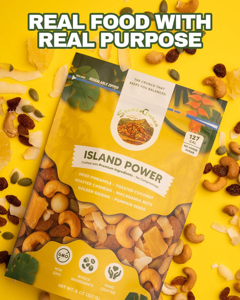 Packs Pack 1 (8 oz) SteadyCrunch Island Power Trail Mix - Gluten Free & Vegan Travel Snacks - Mixed Nuts, Dried Fruit