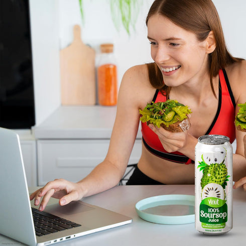 100% 16.9 oz (500 mL) Pack 24 VINUT Soursop Juice, No Added Sugar, Not From Concentrate, fl Can