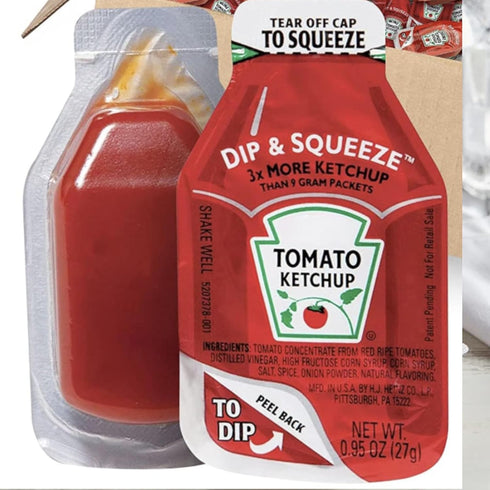 Vallary Packets 0.95 oz (Pack 20) Tomato Ketchup Dip & Squeeze Each of Peel to Dip or Tear to Squeeze Single Serve