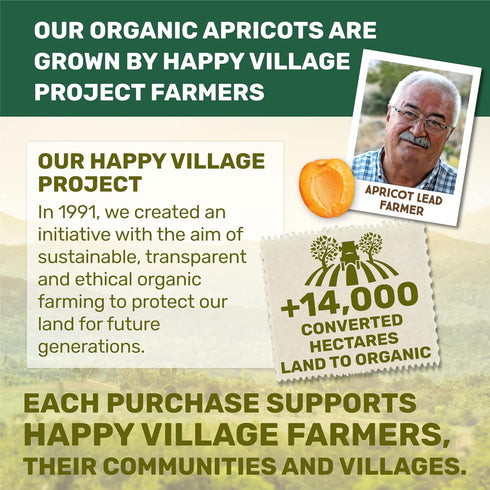 40 OZ Pack Happy Village Organic Turkish Dried Apricots, No Sugar Added Dried Fruit, Resealable - Kosher, Non-GMO
