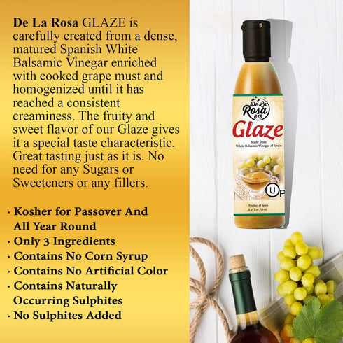 8.45 Oz (Pack 1) De La Rosa White Balsamic Glaze, Kosher for Passover, Vegan, Non-GMO & Gluten Free, Great for Salad