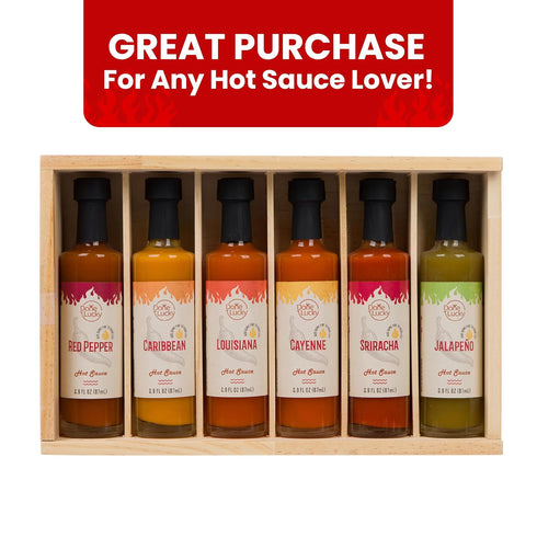Set (6 Pack) Pack Set (Set 6) Hot Sauce Gift - Hot Sauce Variety in Premium Wooden Box - Great Gift for Birthday