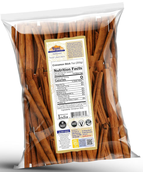 Rani Cinnamon Sticks 7oz (200g), 36-44 Sticks, Strong Aroma for Baking, Cooking & Beverages, Cassia Saigon Cinnamon