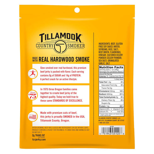 Country 2.2 (Pack 4) Tillamook Smoker Keto Friendly Zero Sugar Beef Jerky, Original, Ounce
