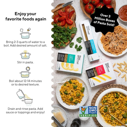 Pack Elbows 48% Fiber Gourmet Low Carb Pasta Variety - Spaghetti, Rotini, Penne, - High Fiber, Keto Friendly, Non-GMO