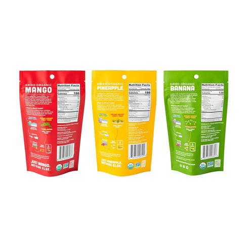 Pack 2 Pack 6 Mavuno Harvest Organic Dried Fruit Variety | Dried Mango, Pineapple, and Banana | Healthy, Vegan, No