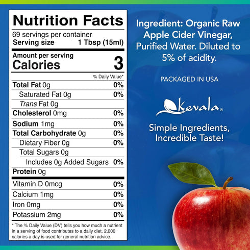 Common 35 oz Kevala Organic Raw Apple Cider Vinegar - Excellent for Daily Use in Cooking and Baking, Free from