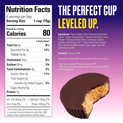 2g 3.2oz, 4 Pack (24 SkinnyDipped Caramel Peanut Paradise Cups and Dark Chocolate Peanut Butter Cups, Sugar per Cup