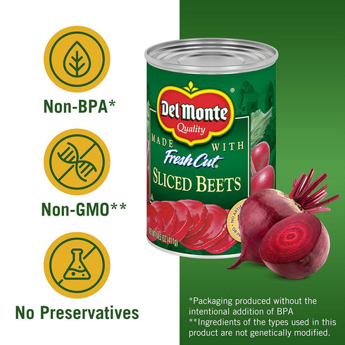 14.5 oz. (Pack 12) Del Monte Fresh Cut Sliced Beets, Can, Canned Vegetables