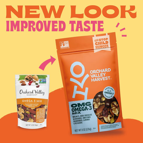 Omega-3 14 pack (2 oz), Orchard Valley Harvest OMG Mix, Walnuts, Dark Chocolate Blueberries, Sweetened Cranberries
