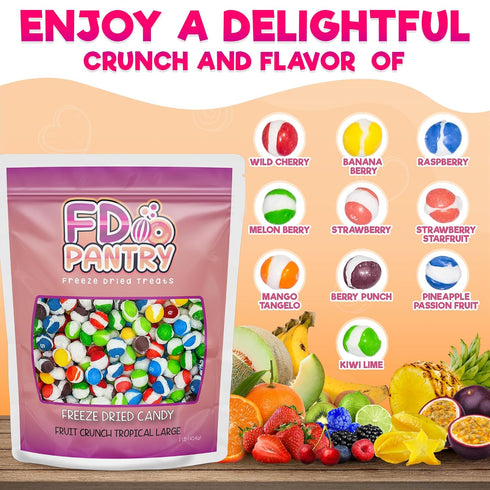 16 oz, Fruit Crunch Tropical Freeze-Dried Candy, Tropical Fruit Flavors, Large Pouch, Ideal Gift Snack Treat