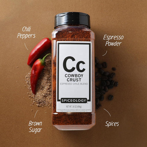 16 oz Spiceology Cowboy Crust Espresso Chile Seasoning Bold Coffee Spice Blend & Dry Rub for Beef Brisket, Pork Chops