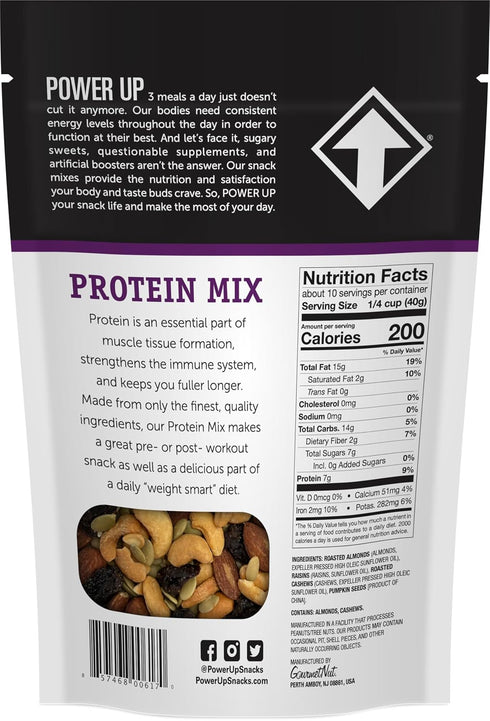 Packed 14oz, Power Up Premium Trail Mix - Protein No Added Sugar, Made Without Peanuts, Gluten Free, Vegan, Non-GMO