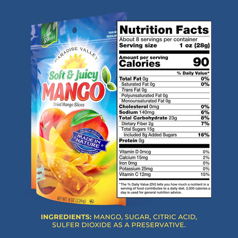 Paradise Valley 16 oz (16 Pack) Dried Mango Slices - Delicious Texture Soft & Juicy Low Sugar Added Dried Mango