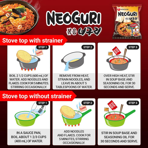 4.83 oz (Pack 4) Nongshim Neoguri Spicy Seafood Stir Fry Ramyun Noodles, Seafood Flavored Korean Instant Noodles, Thick