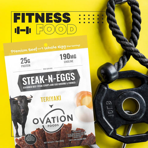 (25g 1.6oz Ovation Foods Steak-N-Eggs Beef Strips, Zero Sugar, High-Protein Jerky premium protein), Gluten Free, KETO