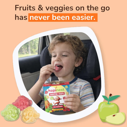 3 12 Pack 3 Hapinest Smoothie Crisps - Freeze-Dried Fruit & Veggie Snacks for Kids Ages Years and Up, Free From Added