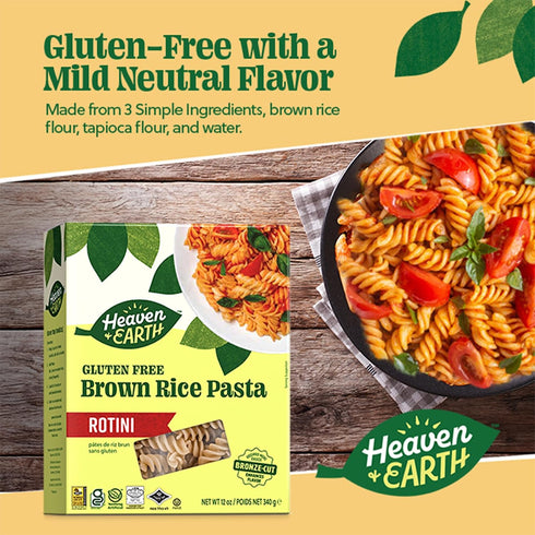 12oz (6 Pack) Heaven & Earth Brown Rice Pasta, Gluten Free Rotini, | Whole Grain | Gluten Free Pasta | Amazing Texure