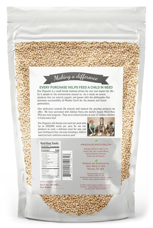 2 LB Jiva Organic Urad Gota Bag (Whole Urid White) - Vegan, Non GMO