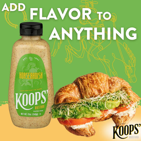 Koops' Horseradish Mustard – Bold and Zesty Horseradish Sauce, Gluten-Free, Kosher, Made in USA, From Quality Mustard Seeds – 12 Oz, Pack of 1