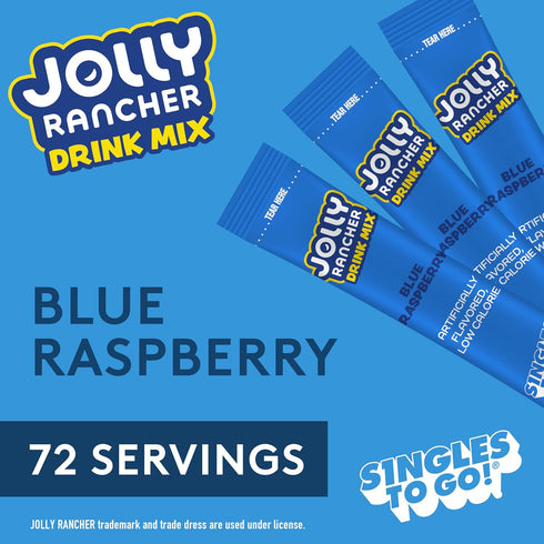 Jolly Rancher Singles To Go Water Drink Mix, Blue Raspberry, 12 Boxes with 6 Packets Each, 72 Total Servings