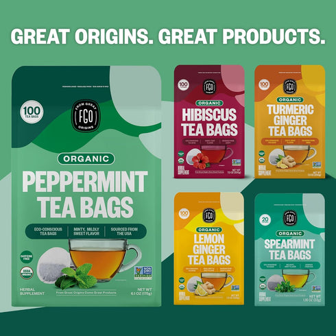 FGO Organic Peppermint Tea, 100 Count Eco-Conscious Tea Bags, Caffeine Free, Packaging May Vary