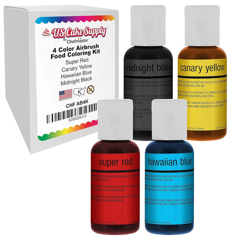 U.S. Cake Supply Airbrush Cake Color Set - 4 Most Popular Colors in 0.7 fl. oz. Bottles