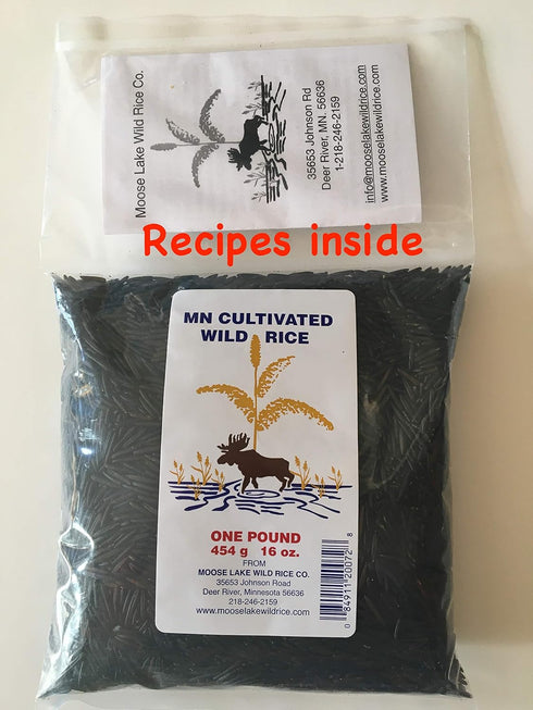 16 oz Moose Lake Wild Rice - Minnesota Cultivated Wild Black Rice with Recipes - Hand Harvested Wild Rice