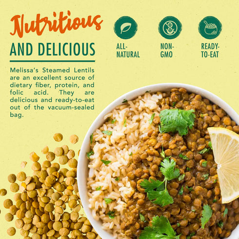 (3 Pack) Melissa's Steamed Lentils, Pre-Cooked and Ready to Eat Lentils, Non-GMO and Shelf Stable