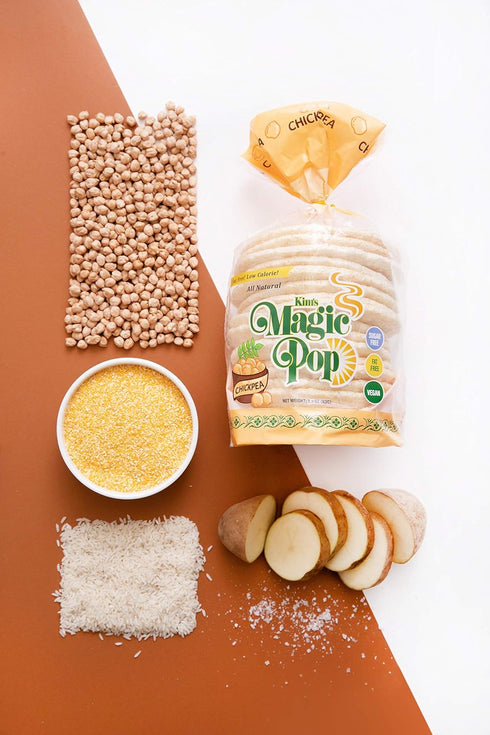 Kim's Magic pop 12 15 Freshly Popped Rice Cakes | Vegan | Chickpea Flavor | Bags | Cakes per Bag | Low Carb, Sugar
