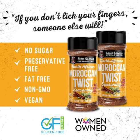 4.5oz (2-Pack) Sauce Goddess - Moroccan Twist Spice Shaker - Exotic Blend with Cardamom & Cinnamon, No Sugar