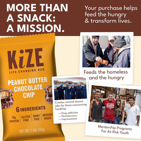 10g (10 Count) KiZE Energy Bars - Peanut Butter Chocolate Chip - Gluten Free, Dairy Free, Non-GMO, and High Protein