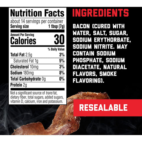 3.5 oz (Pack 4) HORMEL BLACK LABEL Snacks Pouch - Chopped Bacon, Fully Cooked Bacon, Snack Bags, Pouch