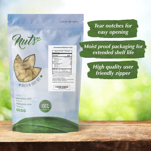 Packed (1 LB) NUTS U.S. - Unsweetened Banana Chips | No Sulphure, Added & No Artificial Colors | NON-GMO | Natural |