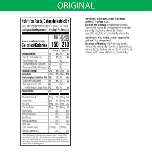 Kellogg's 8 (4 Kelloggs Corn Flakes Cold Breakfast Cereal, Vitamins and Minerals, Healthy Snacks, Family Size, Original