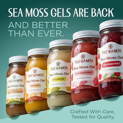 Pack 1 TrueSeaMoss Sea Moss Gel Made in USA Wildcrafted Seamoss, Fruits & Jarred Vegetables Soursop, of (Labels may